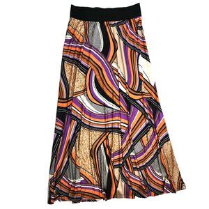 Robert Louis Women's Black Multicolor Print Pattern A-Line Maxi Skirt Medium